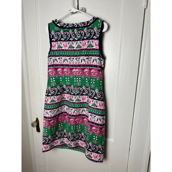 Talbots Dress Womens 10 Pink Green Sleeveless Shift Floral Fringe Classic Preppy - Picture 7 of 8